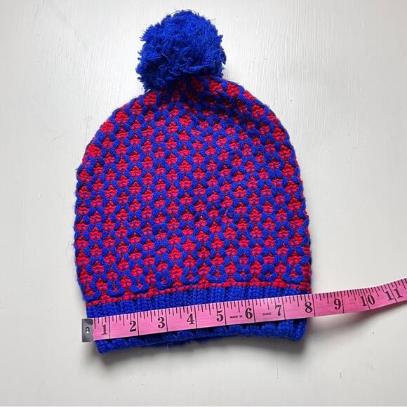 Old Navy Cozy Blue and Red Pom-Pom Cold Weather Winter Beanie - Picture 6 of 7